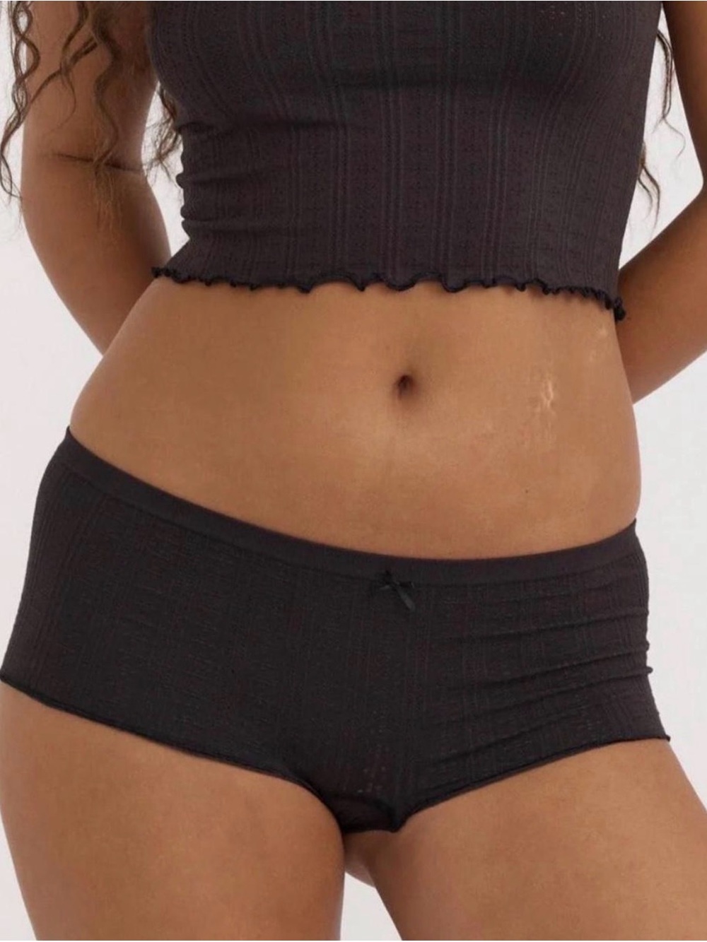 NWT Organic Basics Black Pointelle Shorty Boyshort Panty XL extra large